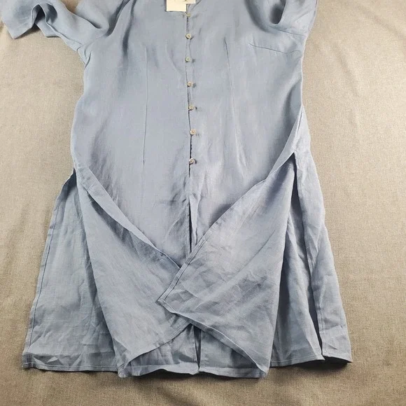 Lintico Womens Shirt Dress Tunic XL Blue 100% Linen Dillon Lagenlook Hand Button - Picture 5 of 12